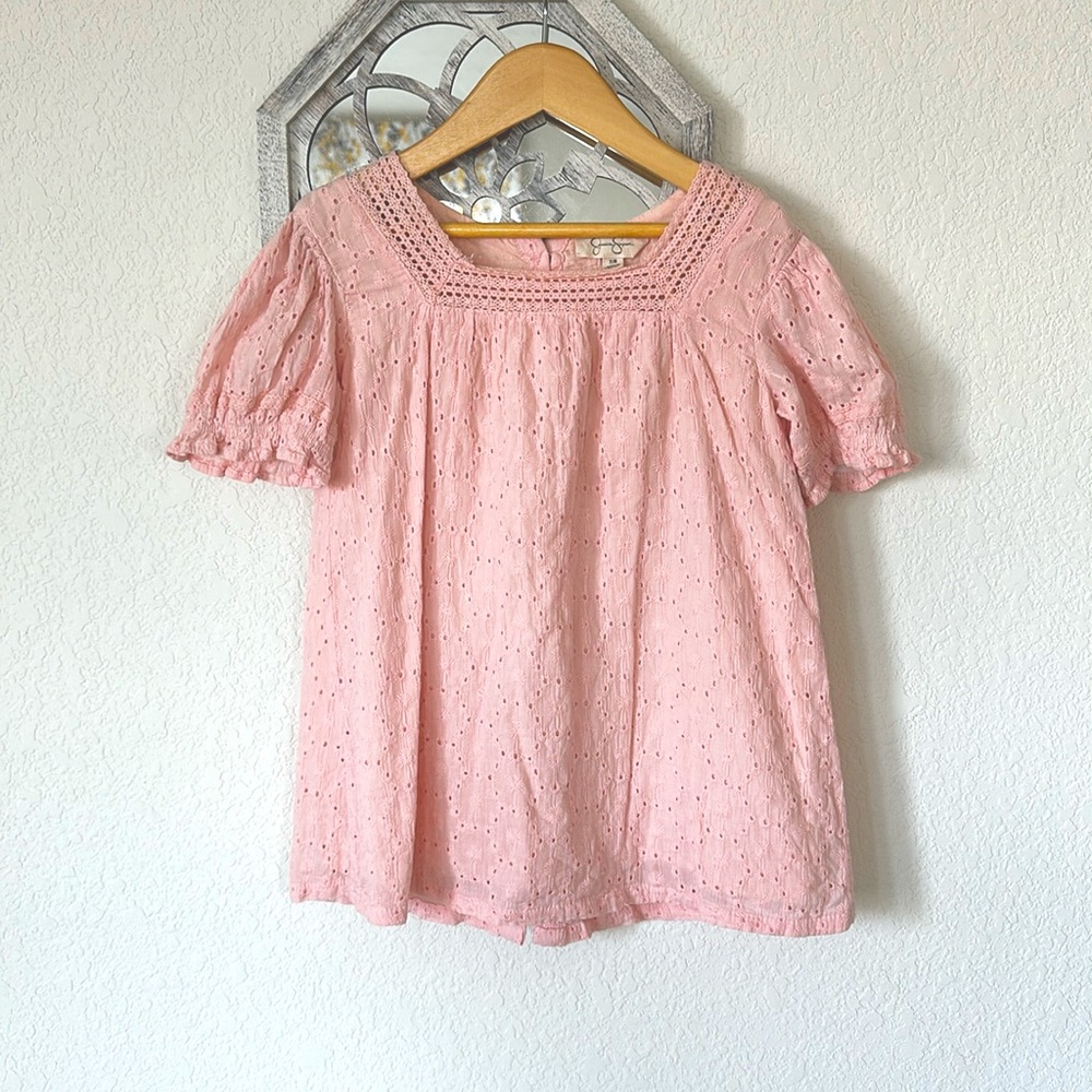 Jessica Simpson • Eyelet Blouse with Button Back Detailing in Light Powder Pink